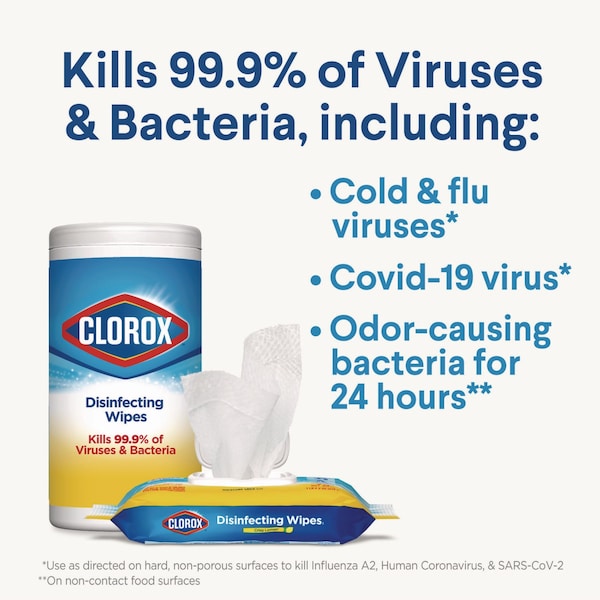 Clorox Disinfecting Wipes, 7 x 8, Fresh Scent/Citrus Blend, 75/Canister, PK3 - 30208PK