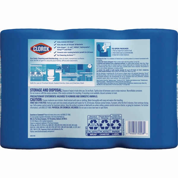 Clorox Disinfecting Wipes, 7 x 8, Fresh Scent/Citrus Blend, 75/Canister, PK3 - 30208PK