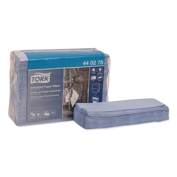Tork Industrial Paper Wiper, 4-Ply, 12.8 x 16.4, Unscented, Blue, 90 Wipes, 5PK - 440278