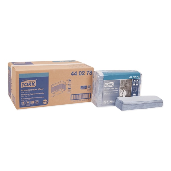 Tork Industrial Paper Wiper, 4-Ply, 12.8 x 16.4, Unscented, Blue, 90 Wipes, 5PK - 440278