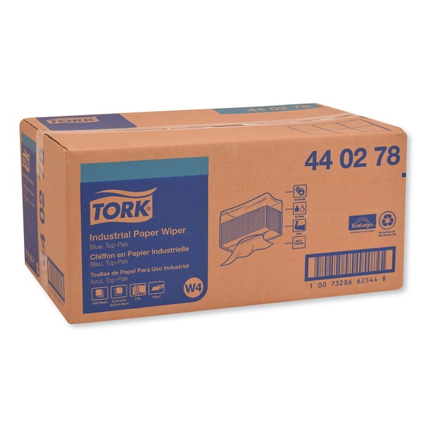 Tork Industrial Paper Wiper, 4-Ply, 12.8 x 16.4, Unscented, Blue, 90 Wipes, 5PK - 440278