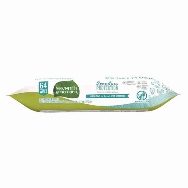 Seventh Generation Free and Clear Baby Wipes, 7 x 7, Unscented, White, PK64 - 34208