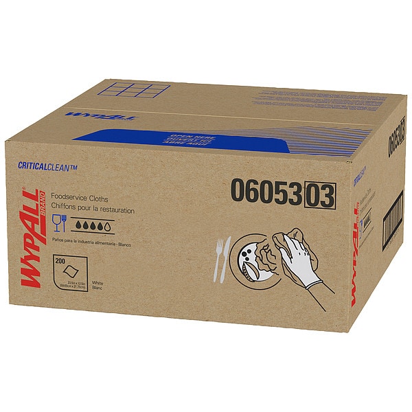 Kimberly-Clark Professional WypAll Critical Clean Foodservice Cloths (06053), Quarterfold, White, 1 Box, 200 Sheets - 06053