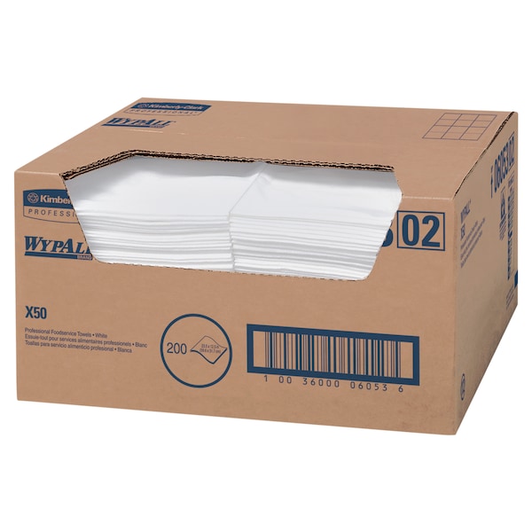 Kimberly-Clark Professional WypAll Critical Clean Foodservice Cloths (06053), Quarterfold, White, 1 Box, 200 Sheets - 06053