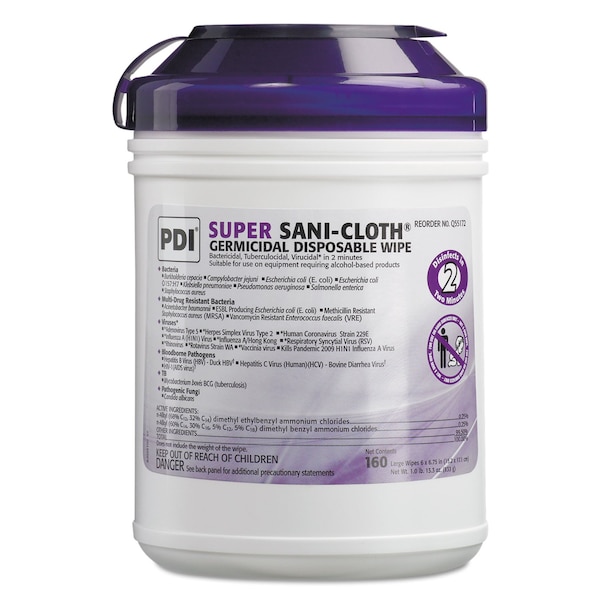 Sani Professional Super Sani-Cloth Germicidal Disposable Wipes, 1-Ply, 6 x 6.75, Unscented, White, 1920PK - NIC Q55172