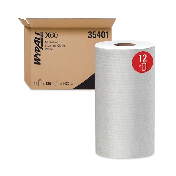 Wypall X60 Cloths, Small Roll, 9 4/5 x 13 2/5, White, 130/Roll, PK12 - KCC 35401
