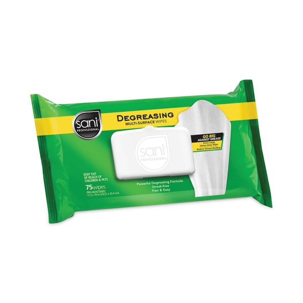 Sani Professional Degreasing Multi-Surface Wipes, 11.5 x 10, 75 Wipes, 9PK - A12345