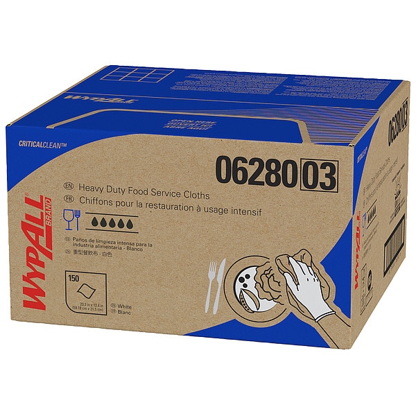 Kimberly-Clark Professional WypAll Critical Clean Ultra Duty Foodservice Cloths (06280) Anti-Microbial Treatment, White, 1 Box - 06280