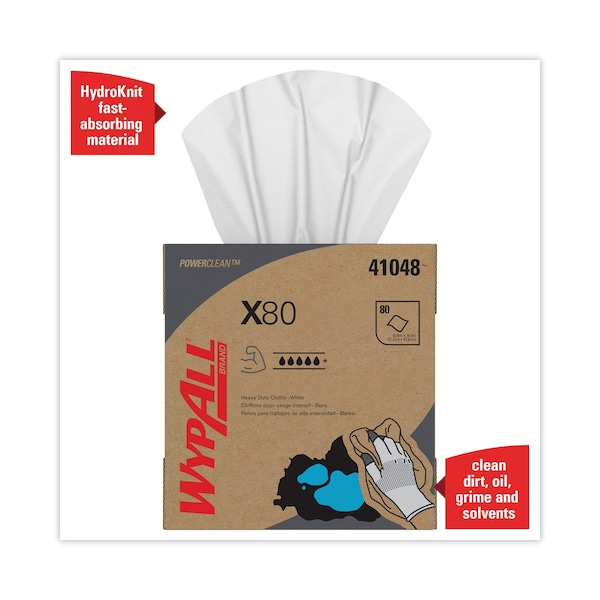 Wypall X80 Cloths, HYDROKNIT, POP-UP Box, 9 1/10 x 16 4/5, White, PK400 - 41048