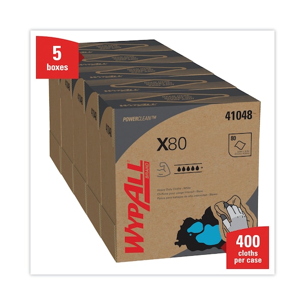 Wypall X80 Cloths, HYDROKNIT, POP-UP Box, 9 1/10 x 16 4/5, White, PK400 - 41048