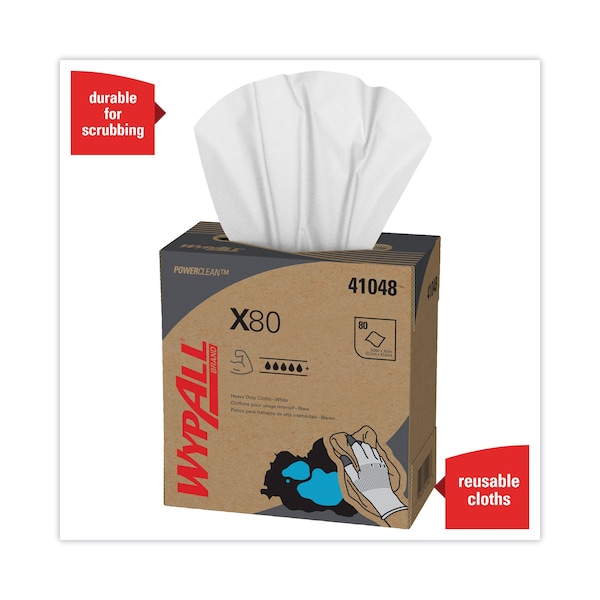 Wypall X80 Cloths, HYDROKNIT, POP-UP Box, 9 1/10 x 16 4/5, White, PK400 - 41048