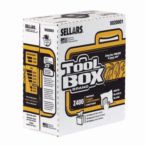 Toolbox Z400 Interfold Pop-Up Wipers, 1-Ply, 8.5 x 16.5, White, 12PK - 660708502000