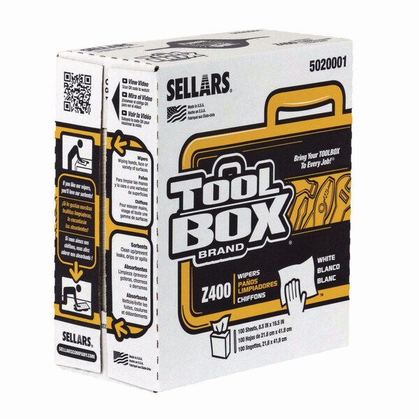 Toolbox Z400 Interfold Pop-Up Wipers, 1-Ply, 8.5 x 16.5, White, 12PK - 660708502000