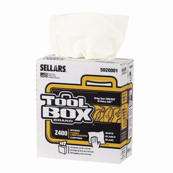 Toolbox Z400 Interfold Pop-Up Wipers, 1-Ply, 8.5 x 16.5, White, 12PK - 660708502000