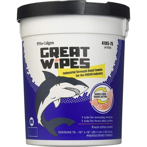 Rheem Great Wipes Industrial Hand Towels, 75 Per Container, Bucket, 10 in x 12 in, Citrus - 4185-75