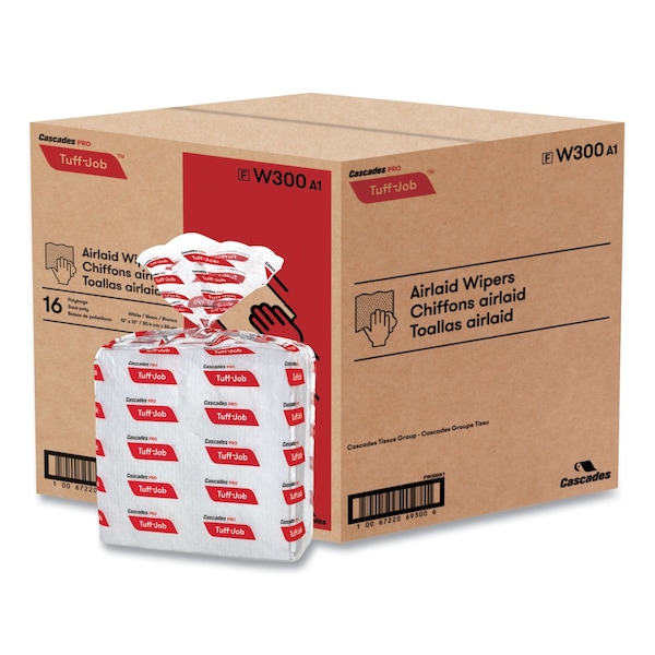 Cascades Pro Tuff-Job S300 Airlaid Wipers, 12 x 13, White, 50 Wipers, PK16 - W300