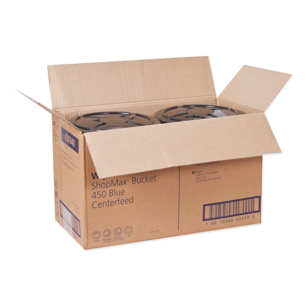 Tork Tork ShopMax Heavy Duty Centerfeed Dry Wipe Bucket Blue W22, High Absorbency, 2 x 200 Wipes, 450340 - 450340