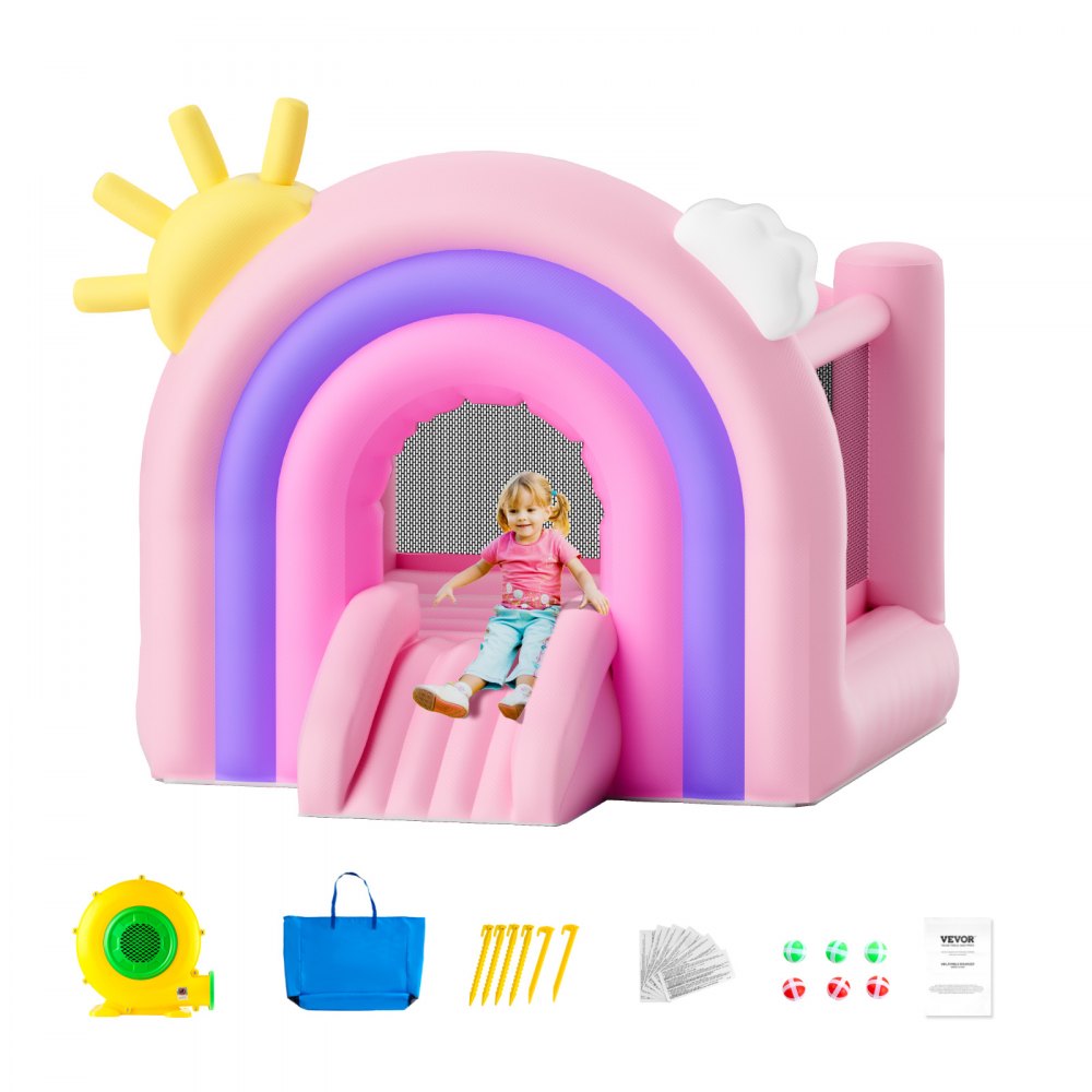 VEVOR Inflatable Bounce House, Indoor Outdoor Playhouse Trampoline, Kid Jumping Bouncer with Blower, Slide, Storage Bag, Family Backyard Bouncy Castle, for Girls Boys Ages 3–8 Years, 110x91x91 inch - CQCBBHYC6PFMU2TRRV1