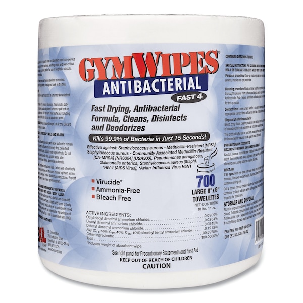 2Xl Antibacterial Gym Wipes Refill, 6 x 8, 700 Wipes, PK4 - TXL L101