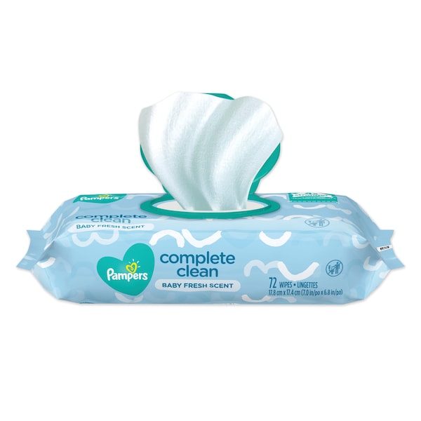 Pampers Complete Clean Baby Wipes, 1-Ply, Baby Fresh, 72 Wipes/Pack, PK8 - 75536