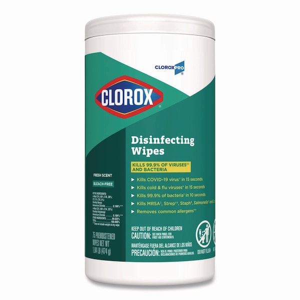 Clorox Disinfecting Wipes, 7 x 8, Fresh Scent, 75/Canister, 6PK - 15949