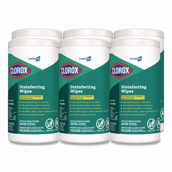 Clorox Disinfecting Wipes, 7 x 8, Fresh Scent, 75/Canister, 6PK - 15949