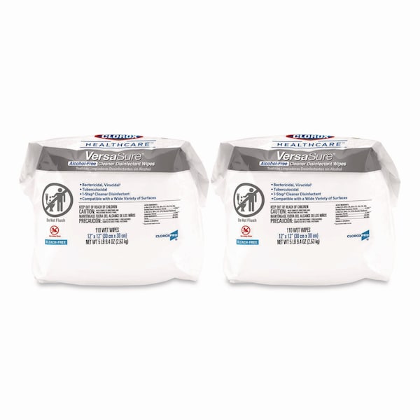 Clorox Cleaner Disinfectant Wipes, 1-Ply, 12" x 12", White, 110/Pouch, PK2 - 31761