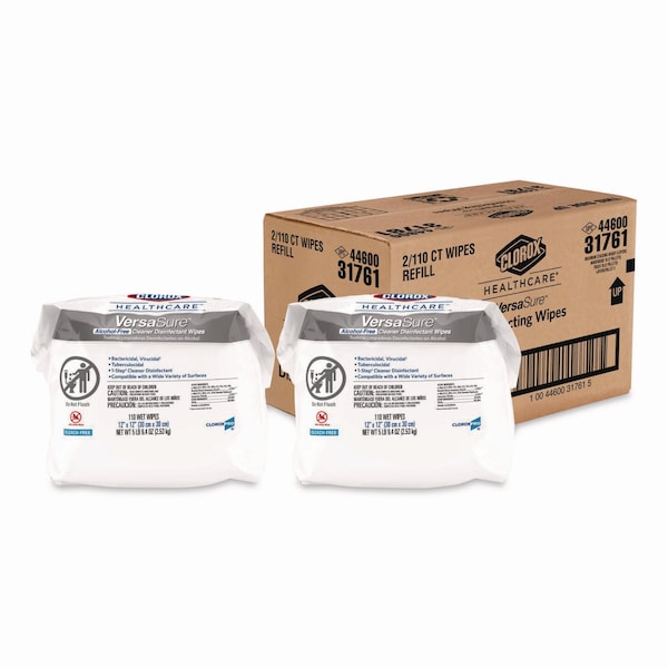 Clorox Cleaner Disinfectant Wipes, 1-Ply, 12" x 12", White, 110/Pouch, PK2 - 31761