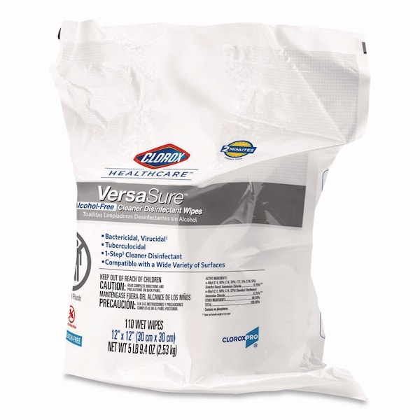 Clorox Cleaner Disinfectant Wipes, 1-Ply, 12" x 12", White, 110/Pouch, PK2 - 31761