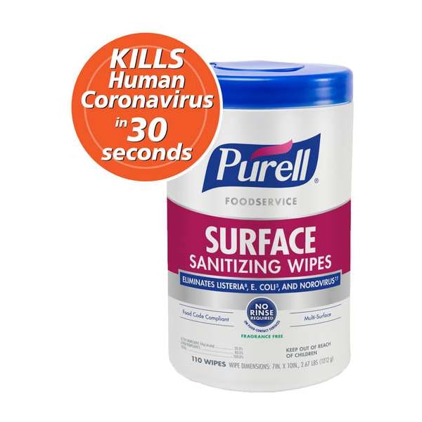 Purell Sanitizing Wipes, Canister, 110 ct Container Size, Ready to Use, Wipes, Alcohol, 6 PK - 9341-06