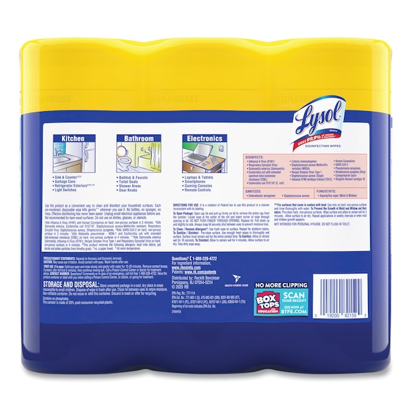 Lysol Disinfecting Wipes, 1-Ply, 7 x 7.25, Lemon and Lime Blossom, White, 35 Wipes/Canister, PK12 - REC 81145