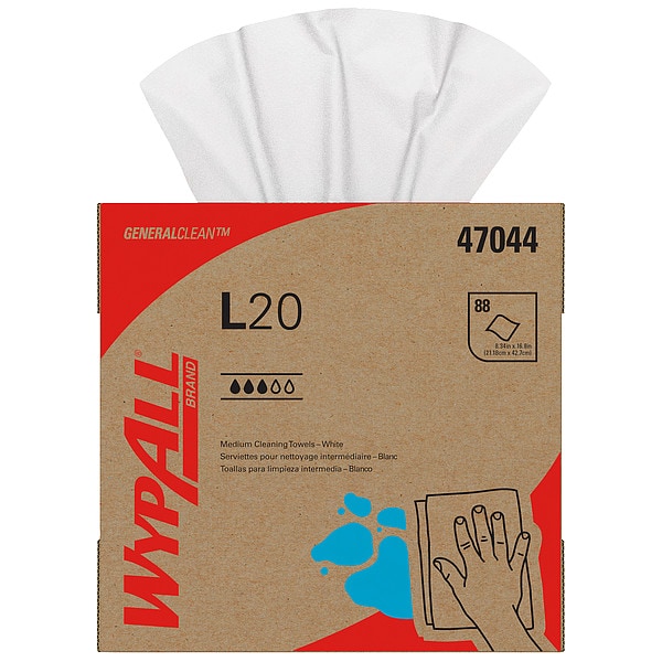 Kimberly-Clark Professional General Clean L20 Medium Cleaning Cloths, Pop-Up, White, 4-Ply, 10 Boxes/Case, 88 Sheets/Box - 47044