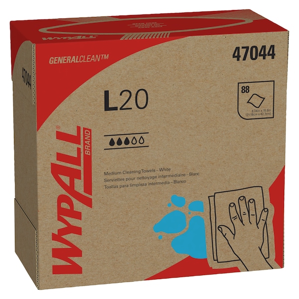 Kimberly-Clark Professional General Clean L20 Medium Cleaning Cloths, Pop-Up, White, 4-Ply, 10 Boxes/Case, 88 Sheets/Box - 47044