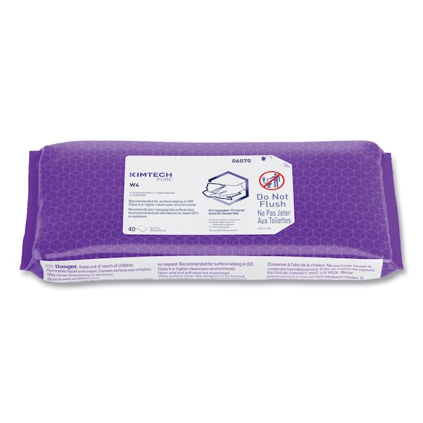 Kimtech W4 PreSat Alcohol Wipers, 70% IPA, 9 x 11, White, 40/Pack, PK10 - 6070
