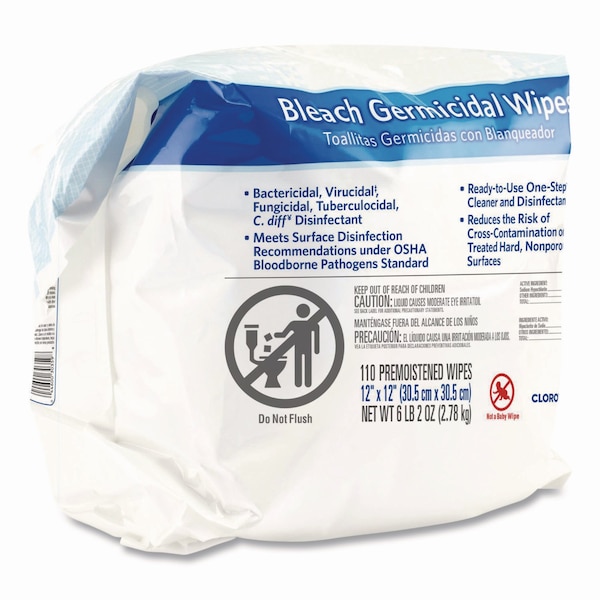Clorox Bleach Germicidal Wipes, 12 x 12, Unscented, 110/Refill, PK2 - CLO 30359