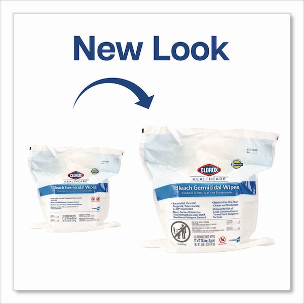 Clorox Bleach Germicidal Wipes, 12 x 12, Unscented, 110/Refill, PK2 - CLO 30359