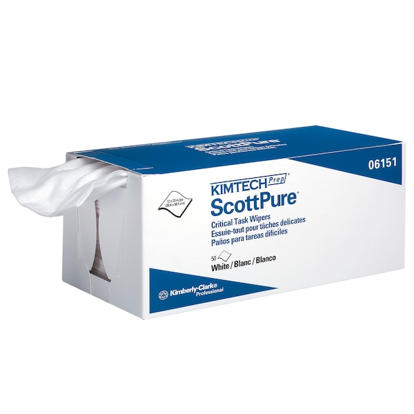 Kimberly-Clark Professional Kimtech Prep ScottPure Critical Task Wipers, White, 12 in x 23 in, 50 sheets per pack - 06151