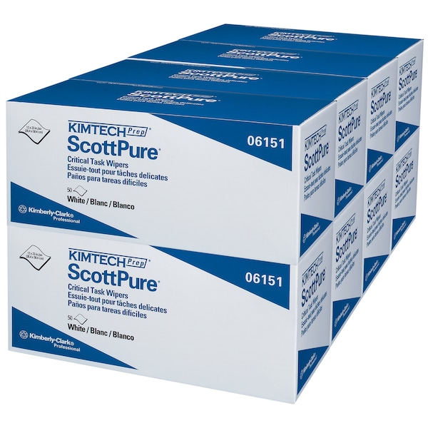 Kimberly-Clark Professional Kimtech Prep ScottPure Critical Task Wipers, White, 12 in x 23 in, 50 sheets per pack - 06151