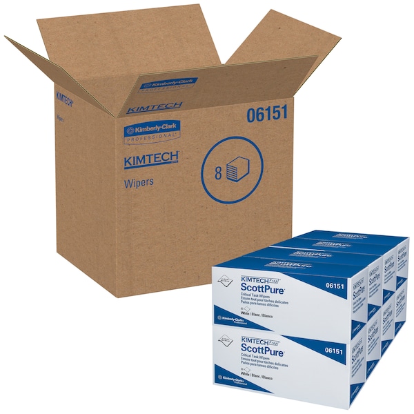 Kimberly-Clark Professional Kimtech Prep ScottPure Critical Task Wipers, White, 12 in x 23 in, 50 sheets per pack - 06151
