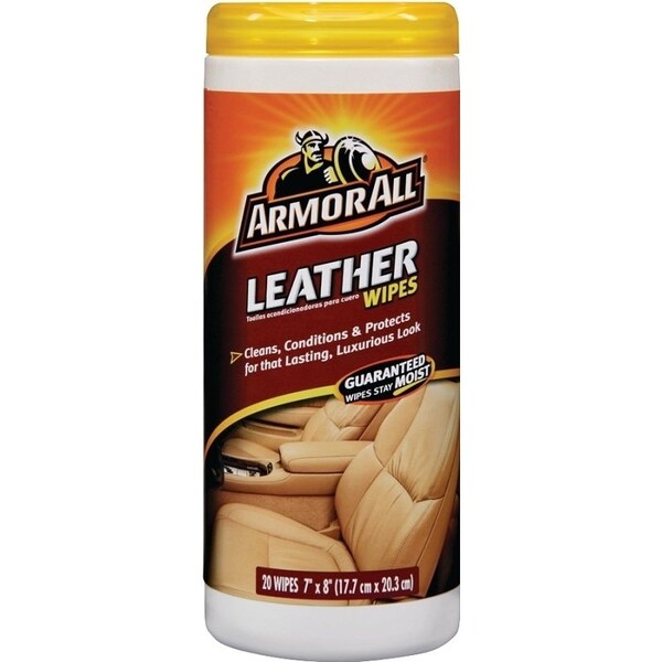 Armor All Leather Wipes, 8.44 in L, 3.31 in W, Mild, Effective to Remove: Dirt, Soil, 30-Wipes - 18581C