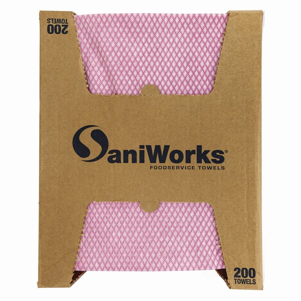 Saniworks Choice Counter Foodservice Wiper, 1-Ply, 12 x 21, Pink/White, 200PK - N-F110QCP