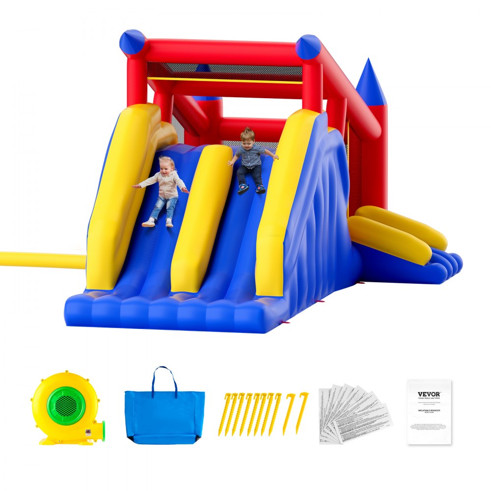 VEVOR Inflatable Bounce House, Outdoor High Quality Playhouse Trampoline, Jumping Bouncer with Blower, Slide, and Storage Bag, Family Backyard Bouncy Castle, for Kid Ages 3–8 Years, 183x102x92 inch - CQCBBHYC10118FQ7MV1