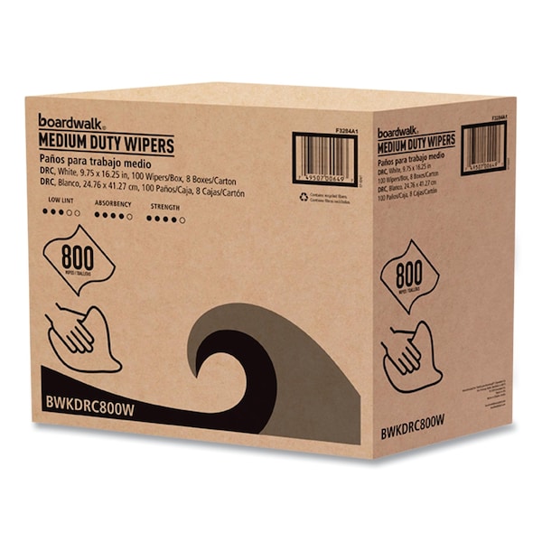 Boardwalk DRC Wipers, 1-Ply, 9.75 x 16.25, White, 100 Wipes, 8PK - 3284