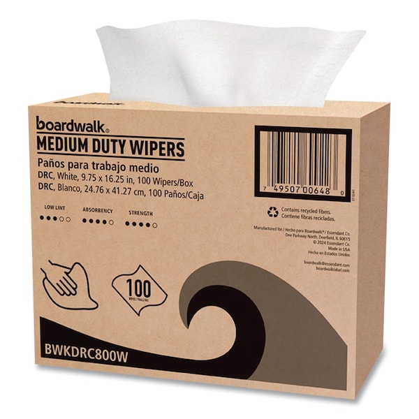 Boardwalk DRC Wipers, 1-Ply, 9.75 x 16.25, White, 100 Wipes, 8PK - 3284