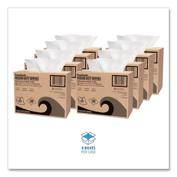 Boardwalk DRC Wipers, 1-Ply, 9.75 x 16.25, White, 100 Wipes, 8PK - 3284