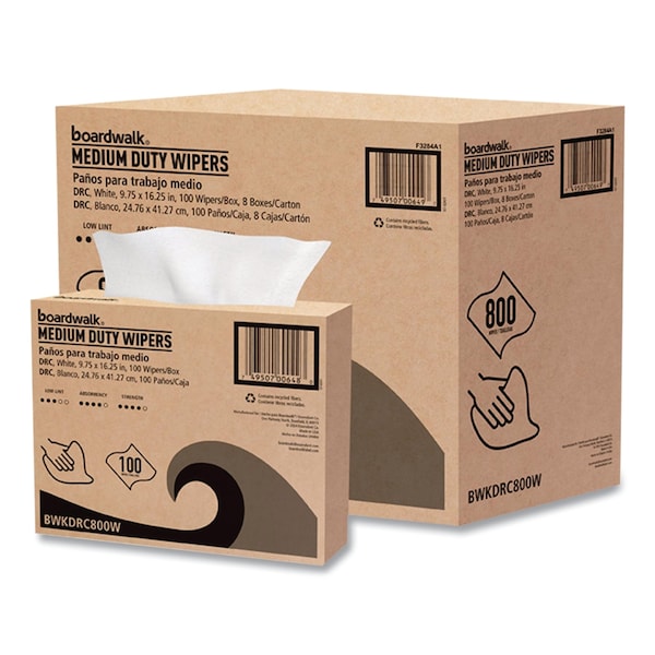 Boardwalk DRC Wipers, 1-Ply, 9.75 x 16.25, White, 100 Wipes, 8PK - 3284