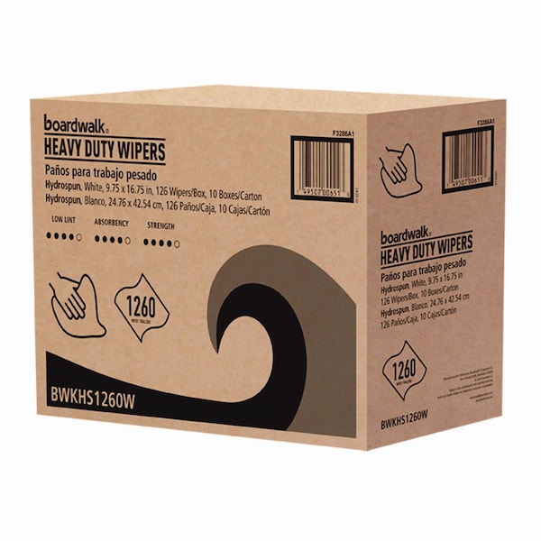 Boardwalk Hydrospun Wipers, 1-Ply, 9.75 x 16.75, White, 126 Wipers, 10PK - 3286