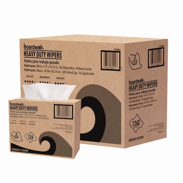 Boardwalk Hydrospun Wipers, 1-Ply, 9.75 x 16.75, White, 126 Wipers, 10PK - 3286