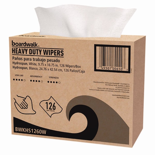 Boardwalk Hydrospun Wipers, 1-Ply, 9.75 x 16.75, White, 126 Wipers, 10PK - 3286