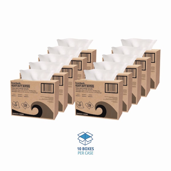 Boardwalk Hydrospun Wipers, 1-Ply, 9.75 x 16.75, White, 126 Wipers, 10PK - 3286